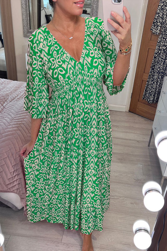 2025 Nieuwe Bohemian Casual Print V-hals Lange Jurk