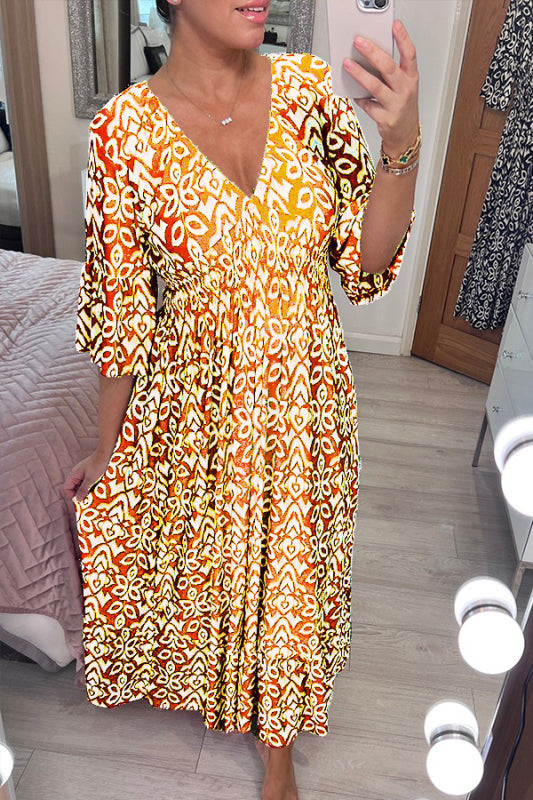 2025 Nieuwe Bohemian Casual Print V-hals Lange Jurk