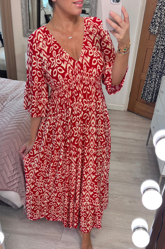 2025 Nieuwe Bohemian Casual Print V-hals Lange Jurk