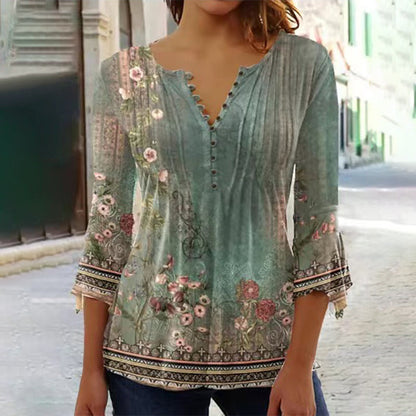 🔥Nieuwe topsellers 2025🔥 Damesblouse met knoopjes en printpatroon