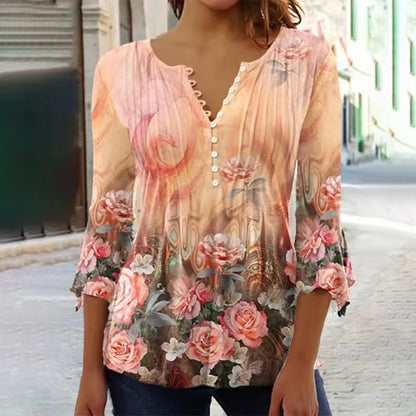 🔥Nieuwe topsellers 2025🔥 Damesblouse met knoopjes en printpatroon