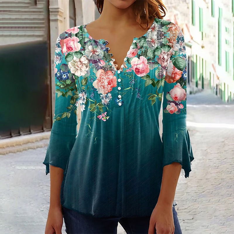 🔥Nieuwe topsellers 2025🔥 Damesblouse met knoopjes en printpatroon