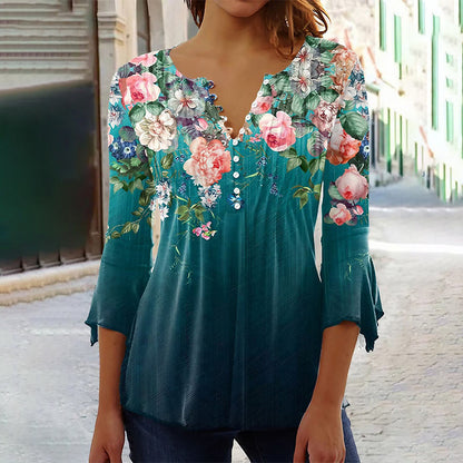 🔥Nieuwe topsellers 2025🔥 Damesblouse met knoopjes en printpatroon