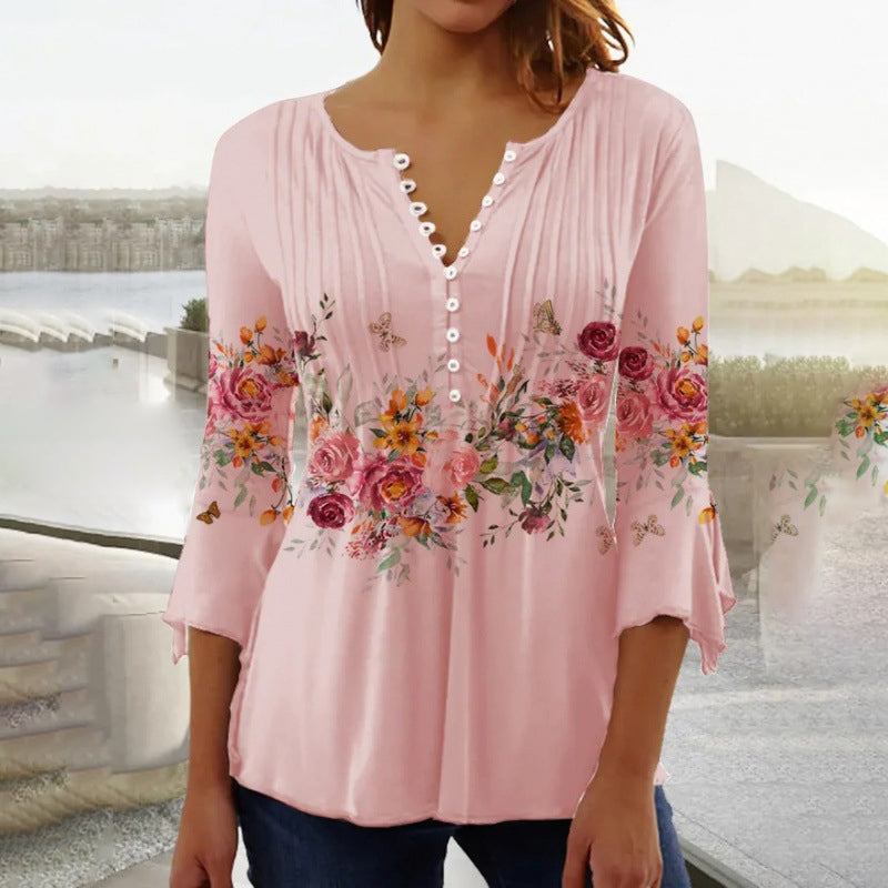 🔥Nieuwe topsellers 2025🔥 Damesblouse met knoopjes en printpatroon